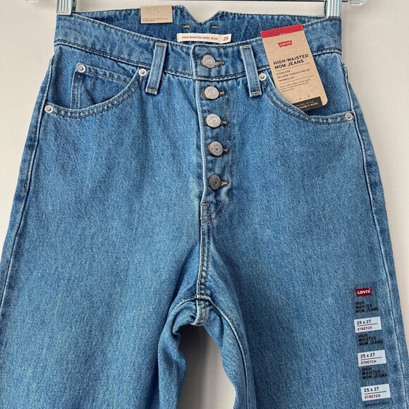 Levi's Mom Blue High-Waisted Exposed Button Front Rigid Jeans 25 - Picture 5 of 12